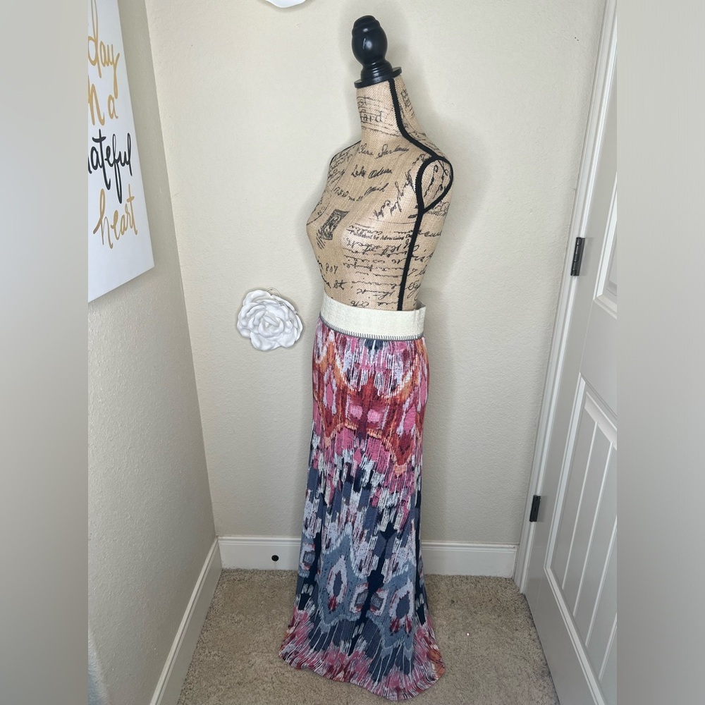 Anthropologie Vanessa Virginia Ikat Textured Pleated Maxi Skirt L - Picture 8 of 16